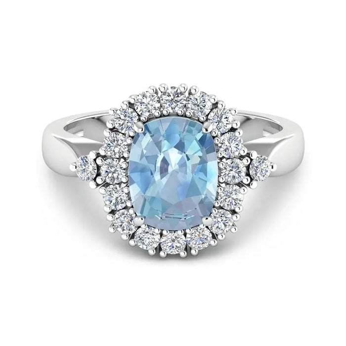 Genuine Diamond and Aquamarine Halo Ring by Fine Color Jewels