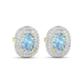 Genuine Diamond and Aquamarine Oval Stud Earrings by Fine Color Jewels