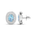 Genuine Diamond and Aquamarine Oval Stud Earrings by Fine Color Jewels