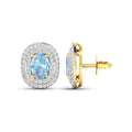 Genuine Diamond and Aquamarine Oval Stud Earrings by Fine Color Jewels