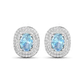Genuine Diamond and Aquamarine Oval Stud Earrings by Fine Color Jewels
