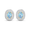 Genuine Diamond and Aquamarine Oval Stud Earrings by Fine Color Jewels