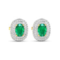 Genuine Diamond and Zambian Emerald 14k Gold Studs by Fine Color Jewels