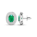 Genuine Diamond and Zambian Emerald 14k Gold Studs by Fine Color Jewels