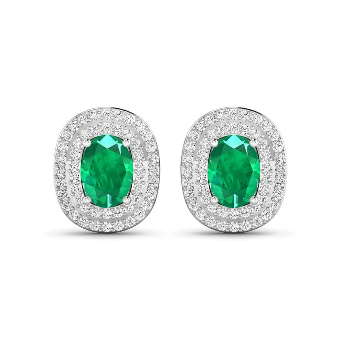 Genuine Diamond and Zambian Emerald 14k Gold Studs by Fine Color Jewels