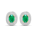 Genuine Diamond and Zambian Emerald 14k Gold Studs by Fine Color Jewels