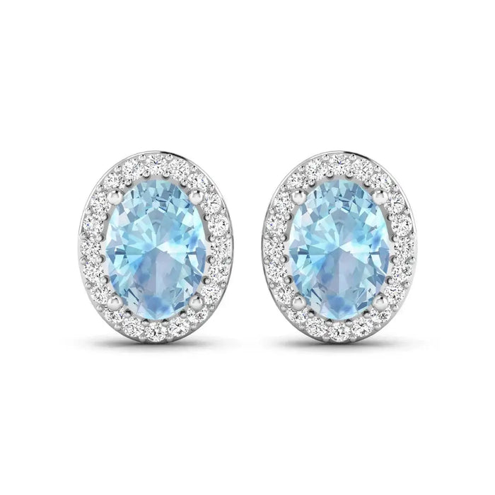 Genuine Diamond Aquamarine Studs Earrings by Fine Color Jewels