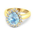 Genuine Diamond Aquamarine Teardrop Engagement Ring by Fine Color Jewels