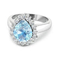 Genuine Diamond Aquamarine Teardrop Engagement Ring by Fine Color Jewels