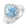 Genuine Diamond Aquamarine Teardrop Engagement Ring by Fine Color Jewels