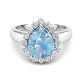 Genuine Diamond Aquamarine Teardrop Engagement Ring by Fine Color Jewels