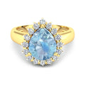 Genuine Diamond Aquamarine Teardrop Engagement Ring by Fine Color Jewels