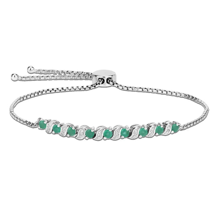Genuine Emerald and White Topaz Bolo Bracelet by Fine Color Jewels