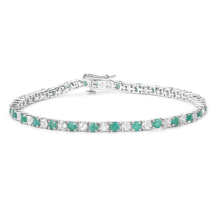 Genuine Emerald and White Topaz Tennis Bracelet by Fine Color Jewels