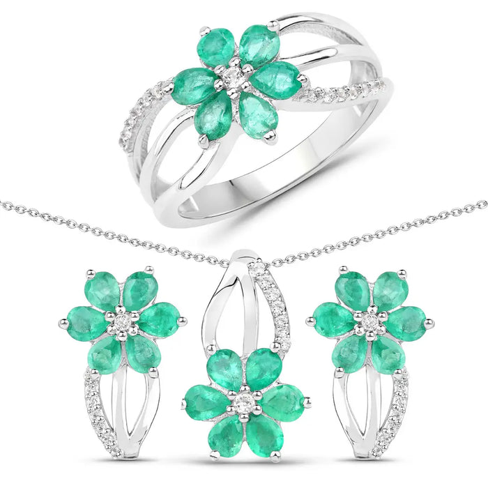 Genuine Emerald Jewelry Set by Fine Color Jewels