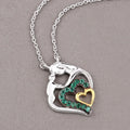 Genuine Emerald Prong Silver Double Heart Pendant Necklace by Fine Color Jewels