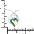 Genuine Emerald Prong Silver Double Heart Pendant Necklace by Fine Color Jewels