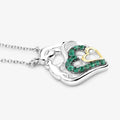 Genuine Emerald Prong Silver Double Heart Pendant Necklace by Fine Color Jewels