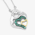 Genuine Emerald Prong Silver Double Heart Pendant Necklace by Fine Color Jewels