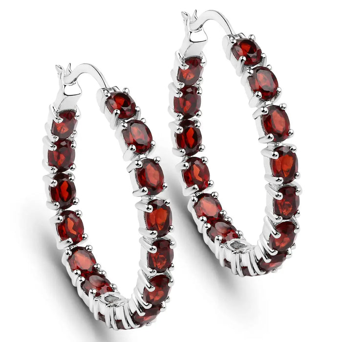 Genuine Garnet Hoop Earrings by Fine Color Jewels