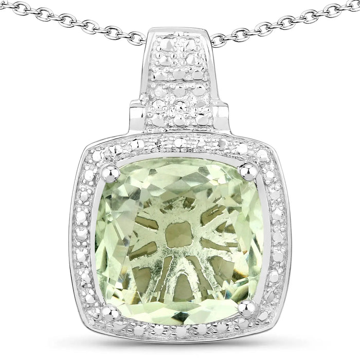 Genuine Green Amethyst Pendant Necklace by Fine Color Jewels