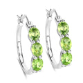 Genuine Green Peridot and Diamond Hoop Earrings by Fine Color Jewels