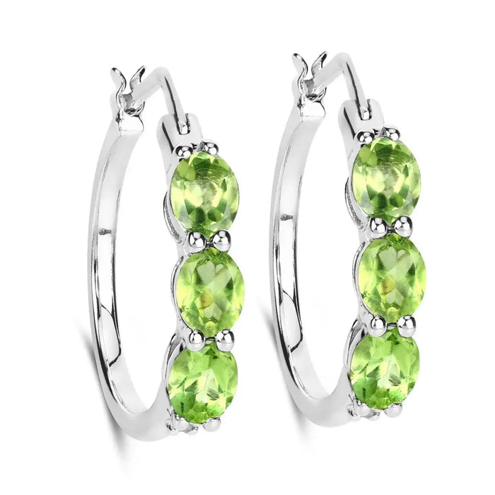 Genuine Green Peridot and Diamond Hoop Earrings by Fine Color Jewels