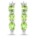 Genuine Green Peridot and Diamond Hoop Earrings by Fine Color Jewels