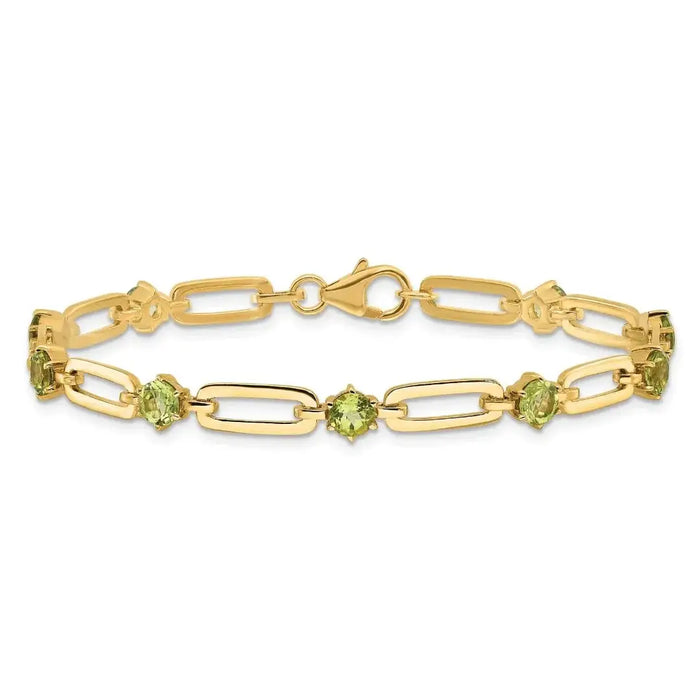 Genuine Green Peridot Paper Clip Sterling Silver Bracelet by Fine Color Jewels