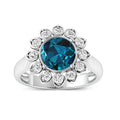 Genuine London Blue Topaz and Diamond Halo Ring by Fine Color Jewels