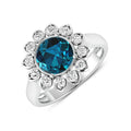 Genuine London Blue Topaz and Diamond Halo Ring by Fine Color Jewels
