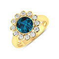 Genuine London Blue Topaz and Diamond Halo Ring by Fine Color Jewels