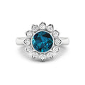 Genuine London Blue Topaz and Diamond Halo Ring by Fine Color Jewels