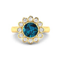 Genuine London Blue Topaz and Diamond Halo Ring by Fine Color Jewels