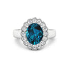 Genuine London Blue Topaz and White Diamond Halo Ring