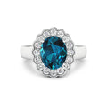 Genuine London Blue Topaz and White Diamond Halo Ring by Fine Color Jewels