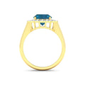 Genuine London Blue Topaz and White Diamond Halo Ring by Fine Color Jewels