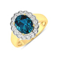 Genuine London Blue Topaz and White Diamond Halo Ring by Fine Color Jewels