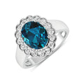 Genuine London Blue Topaz and White Diamond Halo Ring by Fine Color Jewels