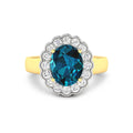 Genuine London Blue Topaz and White Diamond Halo Ring by Fine Color Jewels