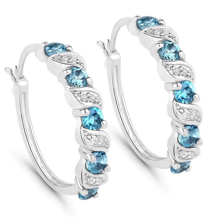 Genuine London Blue Topaz Hoop Earrings by Fine Color Jewels