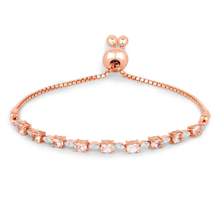 Genuine Morganite and White Diamond Bolo Bracelet by Fine Color Jewels