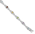 Genuine Multi Gemstone Silver Link Bracelet by Fine Color Jewels