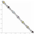 Genuine Multi Gemstone Silver Link Bracelet by Fine Color Jewels