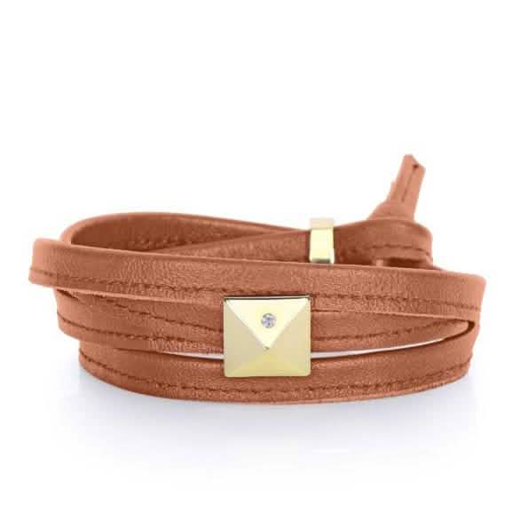 Genuine Multi Wrap Luggage Brown Leather Bracelet with Goldtone Pyramid Stud by DailySale