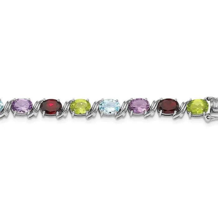 Genuine Multiple Gemstone Link Bracelet Silver by Fine Color Jewels