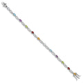 Genuine Multiple Gemstone Silver Link Bracelet by Fine Color Jewels