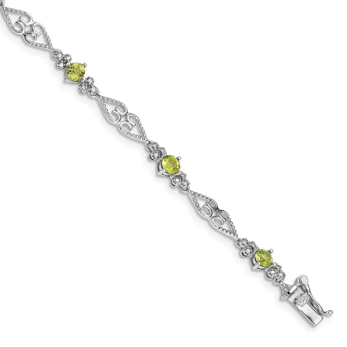 Genuine Peridot Sterling Silver Diamond Bracelet by Fine Color Jewels
