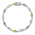 Genuine Peridot Sterling Silver Diamond Bracelet by Fine Color Jewels