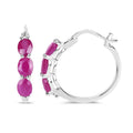Genuine Pink Ruby and Diamond Hoop Earrings by Fine Color Jewels